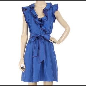 Marc by Marc Jacobs Blue Silk Ruffle Dress with Pockets and tie at waist - 10